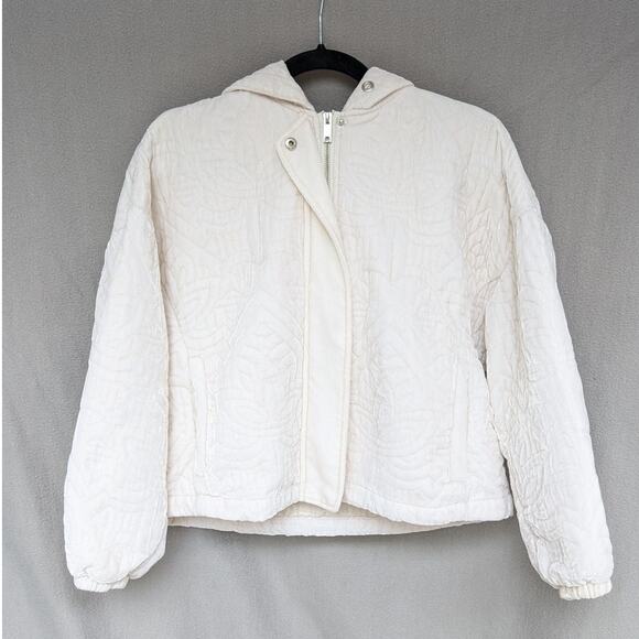 Silence+Noise White Quilted Velvet Hooded Full Zip Cropped Jacket, Size XS/S - Picture 1 of 7